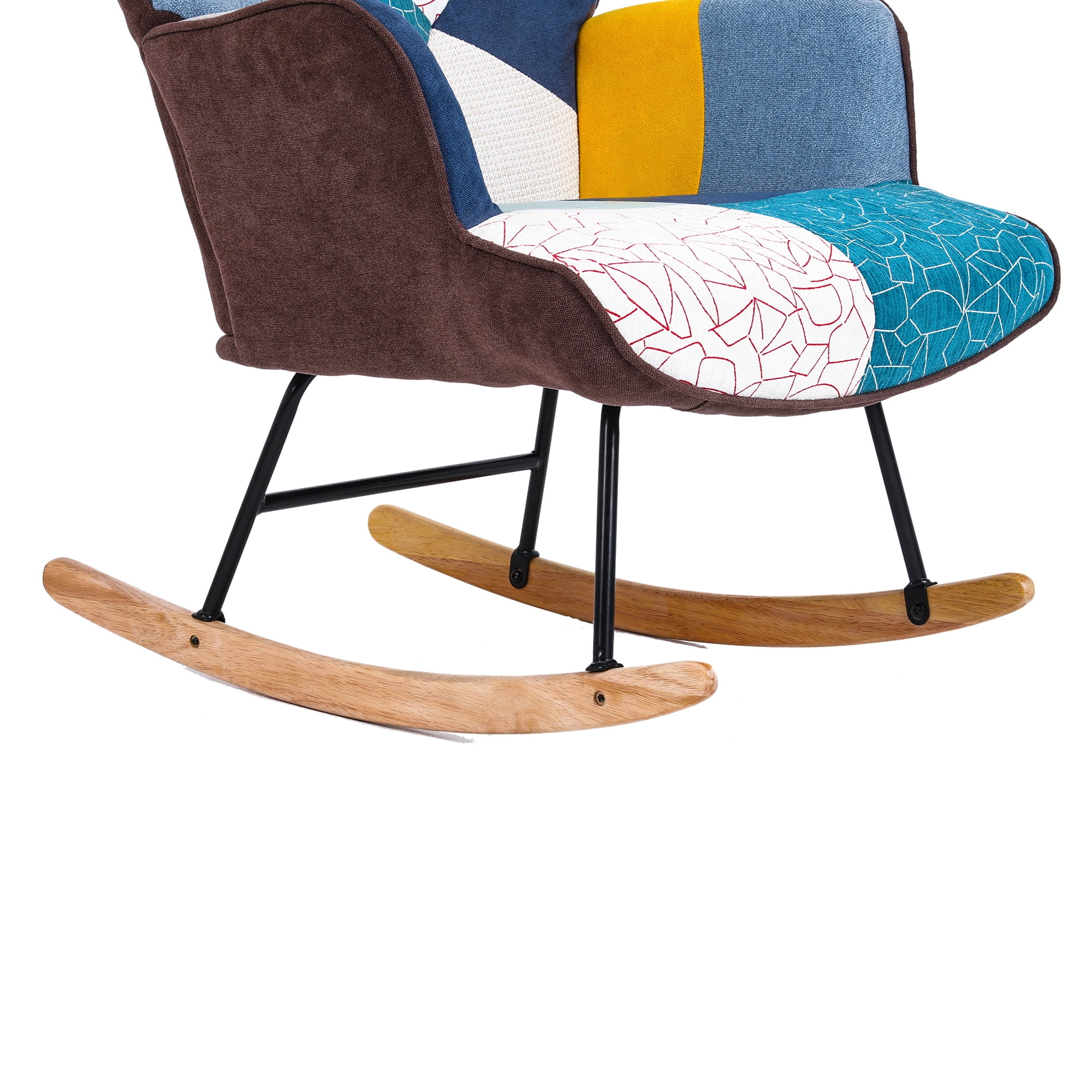 Rocking Chair, Tufted Upholstered Rocking Chair for Nursery, Comfy Wingback Glider Rocker with Safe Solid Wood Base for Living Room Bedroom Balcony