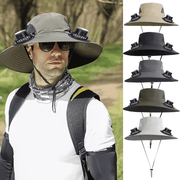 NOVELOVE Solar Fan Hat for Men & Women, USB Rechargeable Wide Brim Sun Hat with Removable Fans, Ideal for Outdoors(Dark gray)