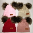 thumbnail image 3 of EeaseMX Gorro de punto con pompón doble para niños y niñas, cálido, de ganchillo, para otoño e invierno (amarillo), 3 of 7