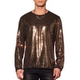 thumbnail image 1 of INSPIRE CHIC Camisetas para hombres con cuello redondo de manga larga, ajuste regular, 2XL, dorado con lentejuelas brillantes, 1 of 6