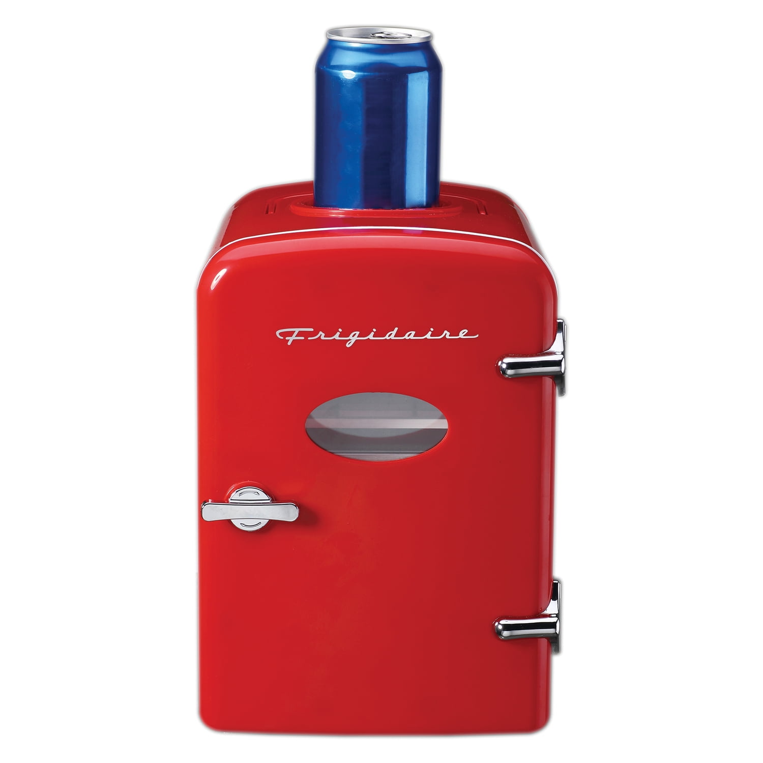 Frigidaire EFMIS171-RED 6+1-Can 48-Watt Retro Mini Portable Fridge with Top-Mounted Active-Cooling Can Holder (Red)