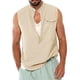 thumbnail image 1 of Hombres Casual Sólido Jersey Cuello en V Algodón Lino Sin mangas Bolsillo Camisetas sin mangas Pompotops oipoqjl30748, 1 of 5