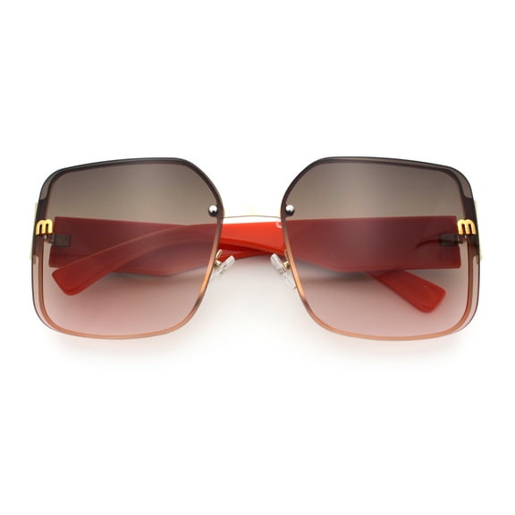 Womens Metal Frame Rimless Oversized Luxury Fashion Butterfly Sunglasses Gold Orange - Brown Pink