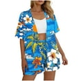 thumbnail image 6 of Mifsaly Two Piece Sets for Women Summer Tropical Print Vacation Beach Matching Clothing Oversized Short Sleeve Open Front Cardigan & Drawstring High Waisted Shorts, 6 of 8