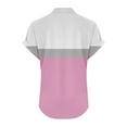 thumbnail image 4 of Tops for Women Clearance under $5.00 Cotton Linen Casual Color-Block Print Short Sleeve V-Neck T-Shirt Pink XXXXL, 4 of 5
