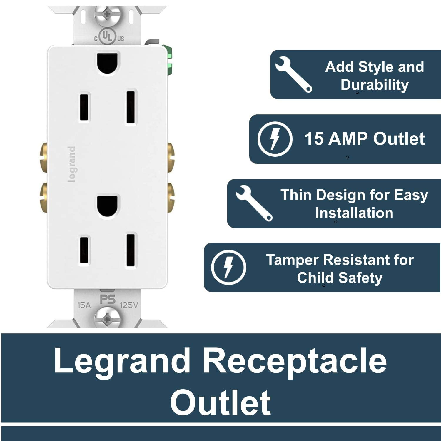 Legrand radiant 15 Amp Receptacle Decorator Outlet, White, 885WCC21 -  Walmart.com