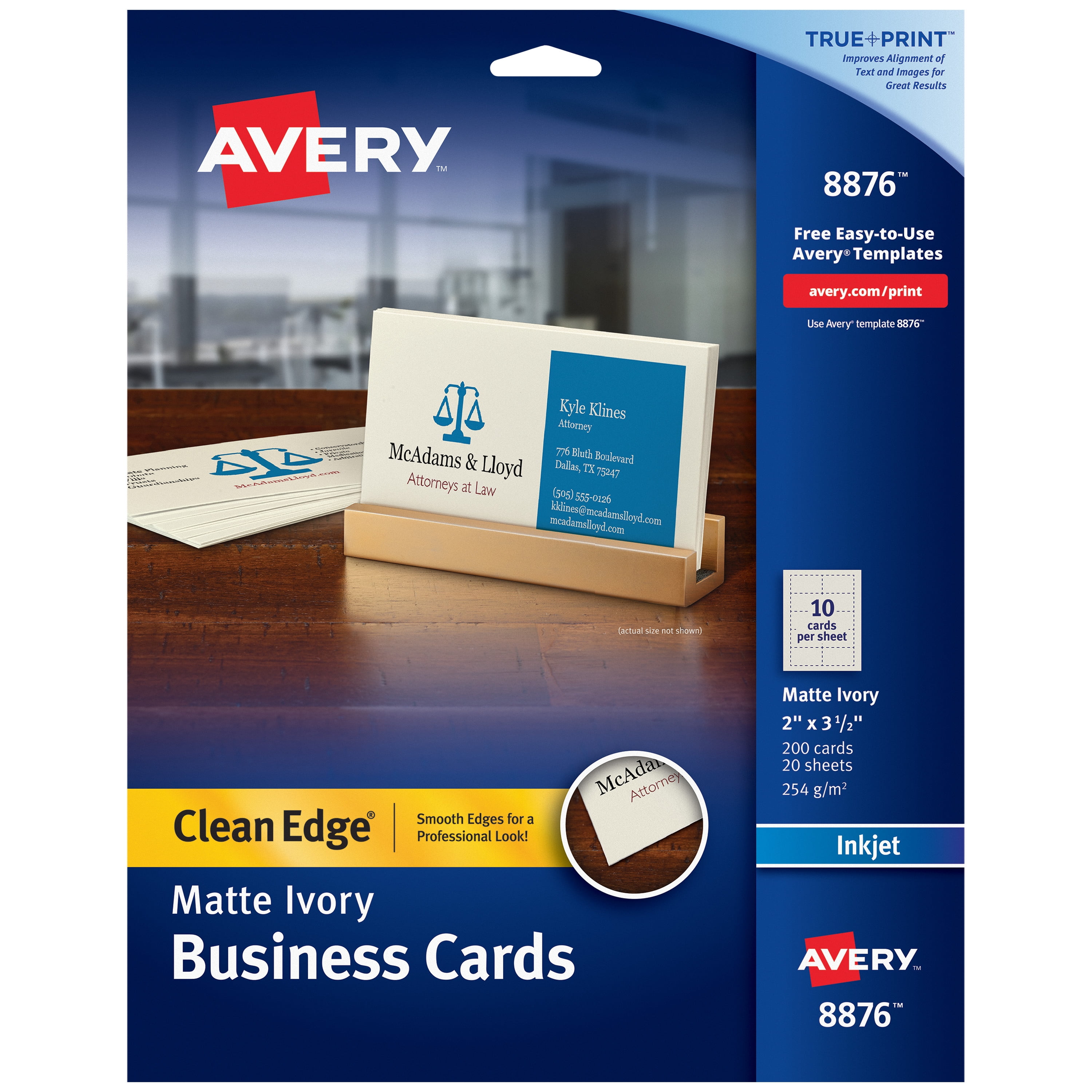 Avery 8871 Clean Edge Business Cards White Two Side Printable 2 X 3.5 200pk for sale online 