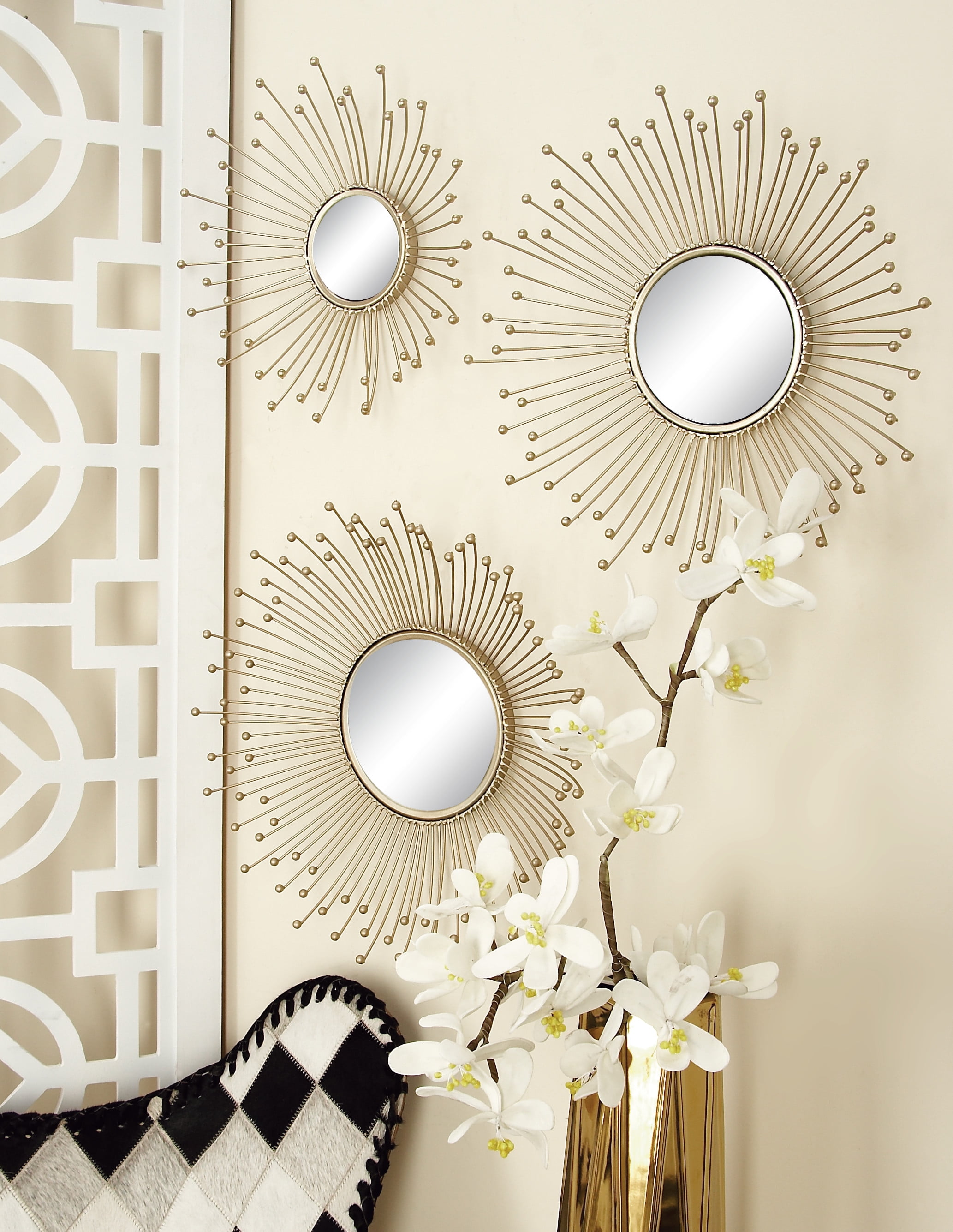 H Round Wall Mirror Gold Set, Decorative Wall Mirrors Set Of 2