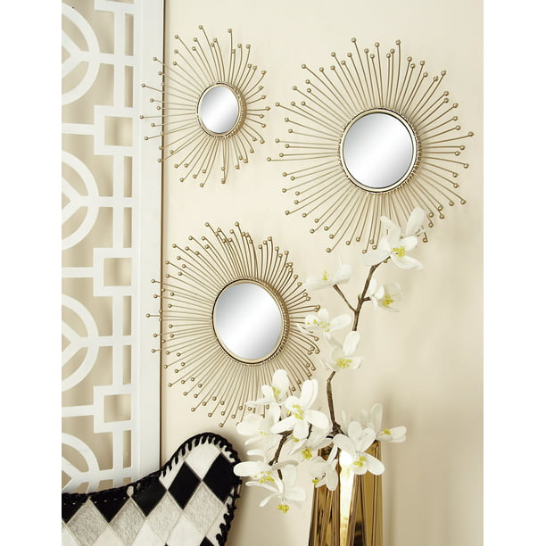 H Round Wall Mirror Gold, Round Decorative Mirror Set