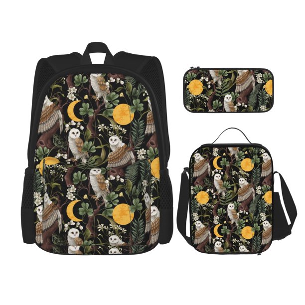 Balery Owls And Plants Mochila Escolar 3 en 1 para Niños - Mochila Resistente con Lonchera Térmica y Estuche - Mochila Escolar para Niños y Niñas