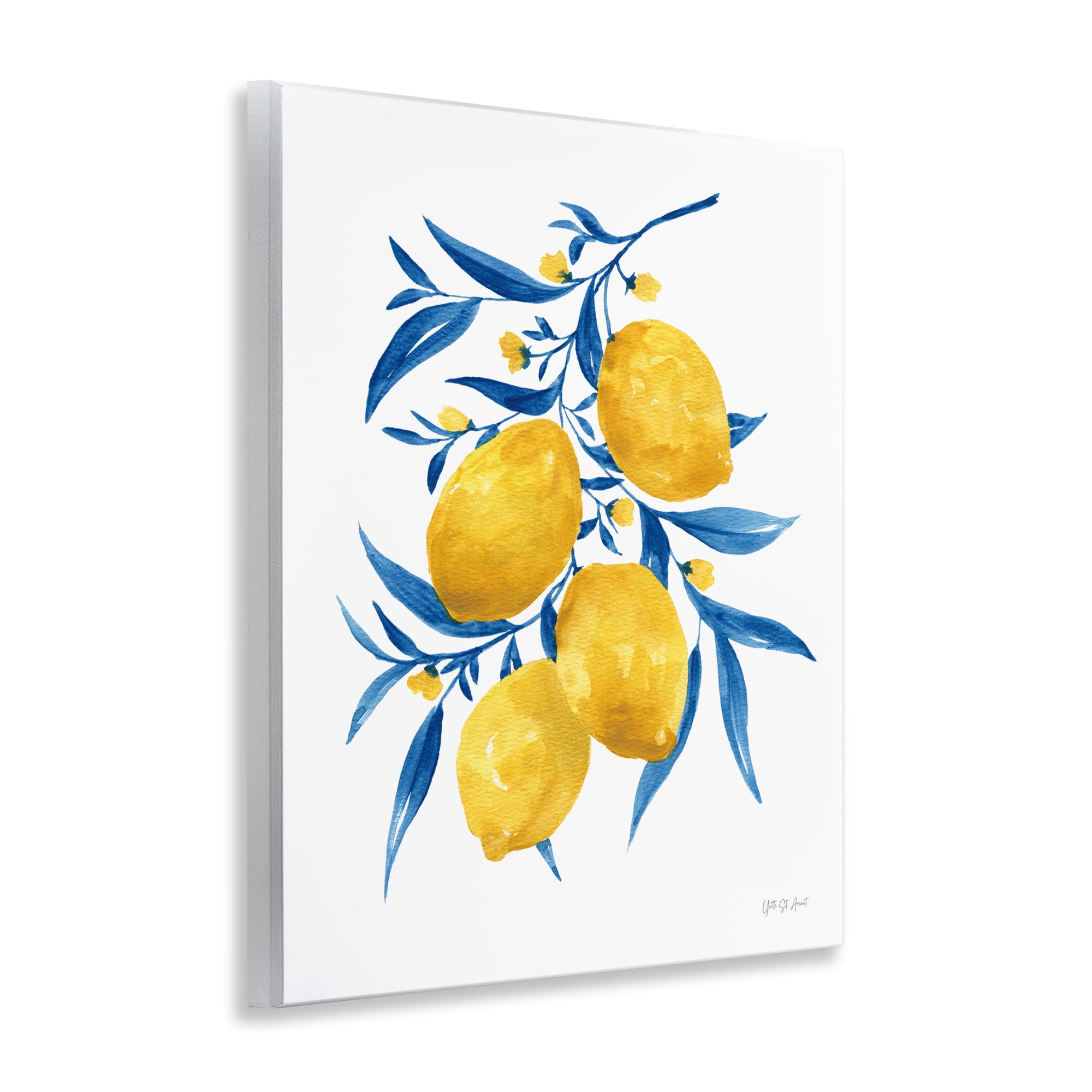 Stupell Industries Blue Leaf Lemons Food & Beverage Painting Unframed Art Print Wall Art, 11 x 14