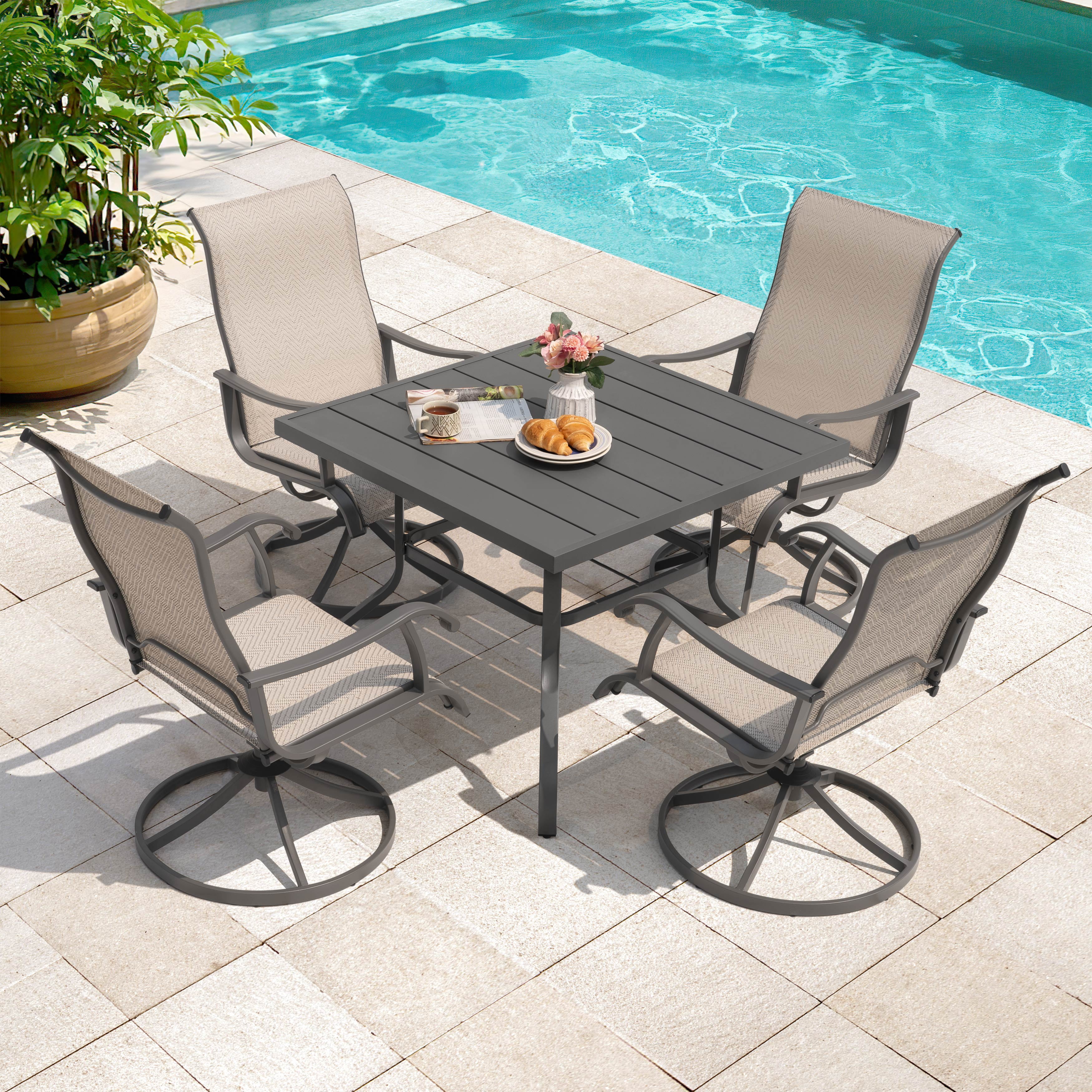 Nuu Garden 4-Piece Patio Chairs, Outdoor Dining Chairs with Armrests, Swivel Textilene Outdoor Dining Furniture for All Weather, with Metal Frame, for Garden, Backyard, Deck, Poolside, Beige