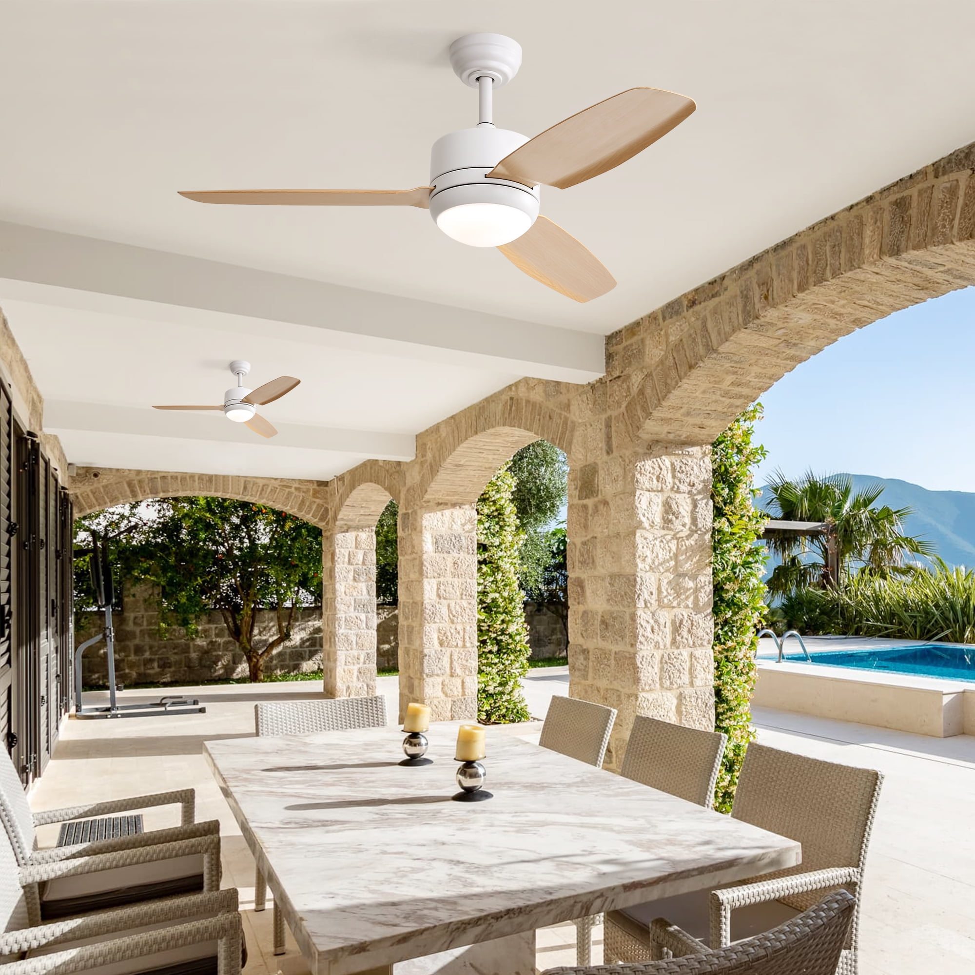 Sofucor 46-Inch Modern LED Flush Mount Indoor/Outdoor Ceiling Fan with LED Lights and Remote