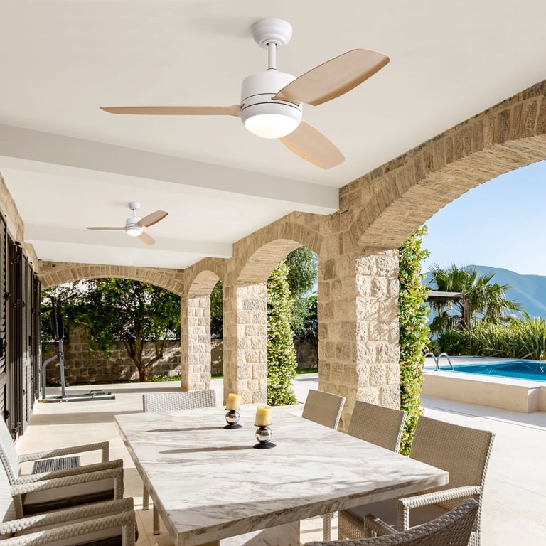 46 Inch Ceiling Fan With Light & Remote - Flush Mount, Reversible Motor, 6 Speeds, Indoor/Outdoor