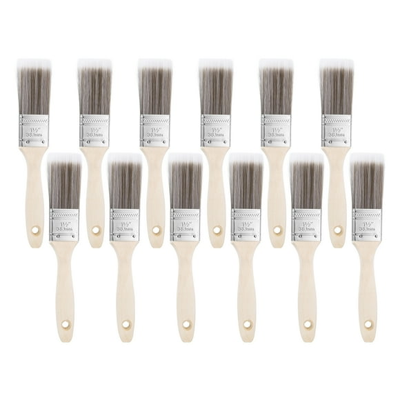 Uxcell 12Pcs Paint Brushes 1.5" Flat Paint and Chip Brushes for DIY Paint Flat Art Deck Wall Trim, Brown