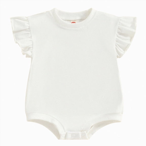 zaveiop Baby Girl Solid Ruffle Romper Bodysuit Jumpsuit Casual Clothes (White, 0-3 Months)