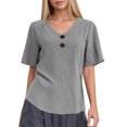 thumbnail image 3 of Kcolen Women Blouses for Work Summer Solid Color Short Sleeve T-Shirts V Neck Comfortable Pullovers Loose Fit Summer Outfits Clothes for Women, 3 of 4