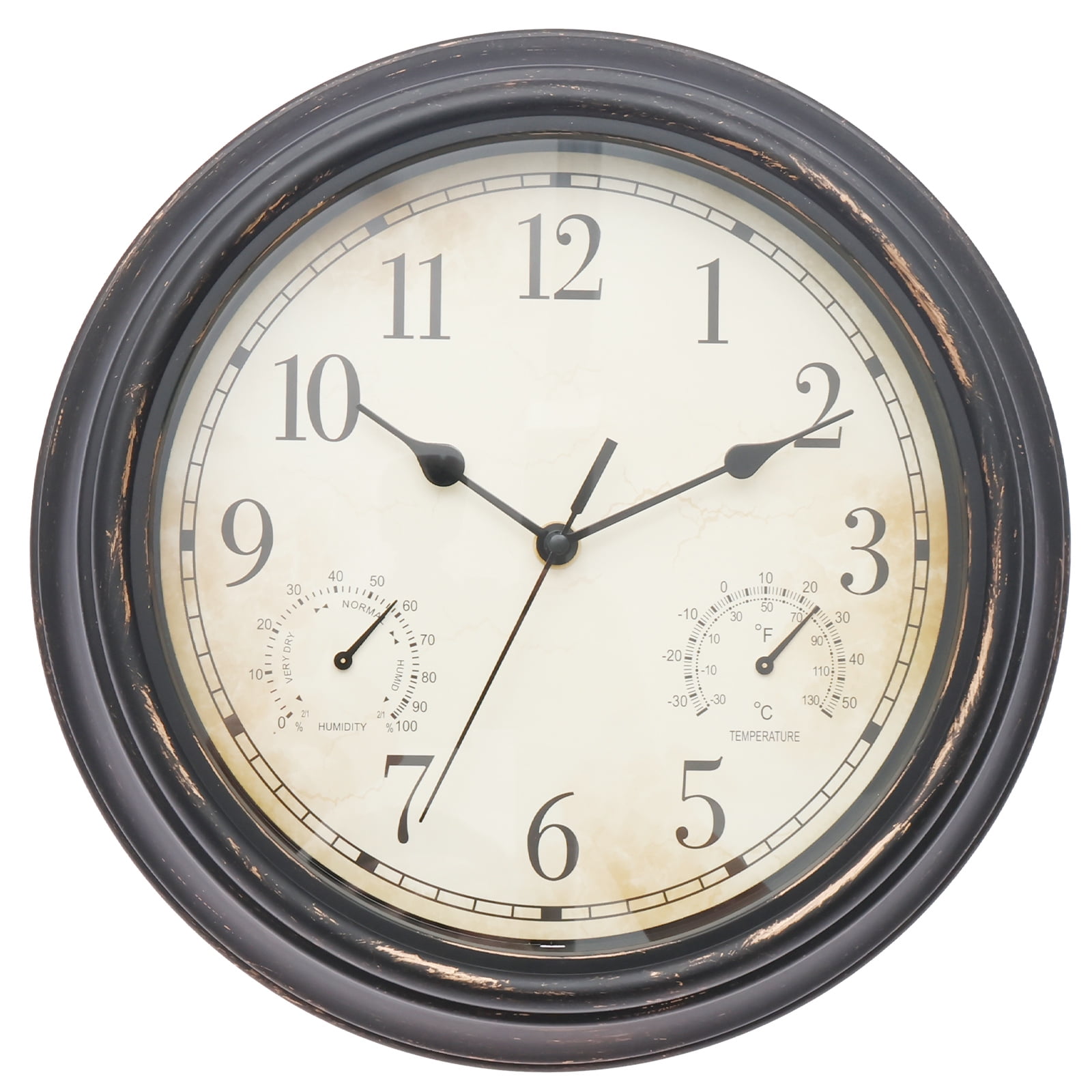 Outdoor Garden Wall Clock with Thermometer and Hygrometer Waterproof Vintage Wall Clock Battery Operated for Garden Patio Pool