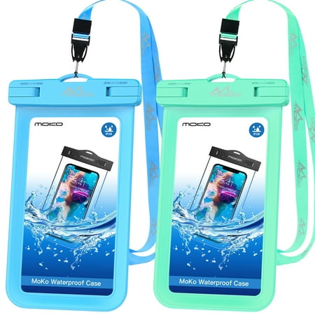 MoKo Waterproof Phone Pouch Holder, 2 Pack IPX8 Underwater Cell Phone Case Compatible with iPhone 11/11 Pro/11 Pro Max/8/7 Plus, Samsung S10/9/8 Plus, S10e, S20, Note 10/9/8