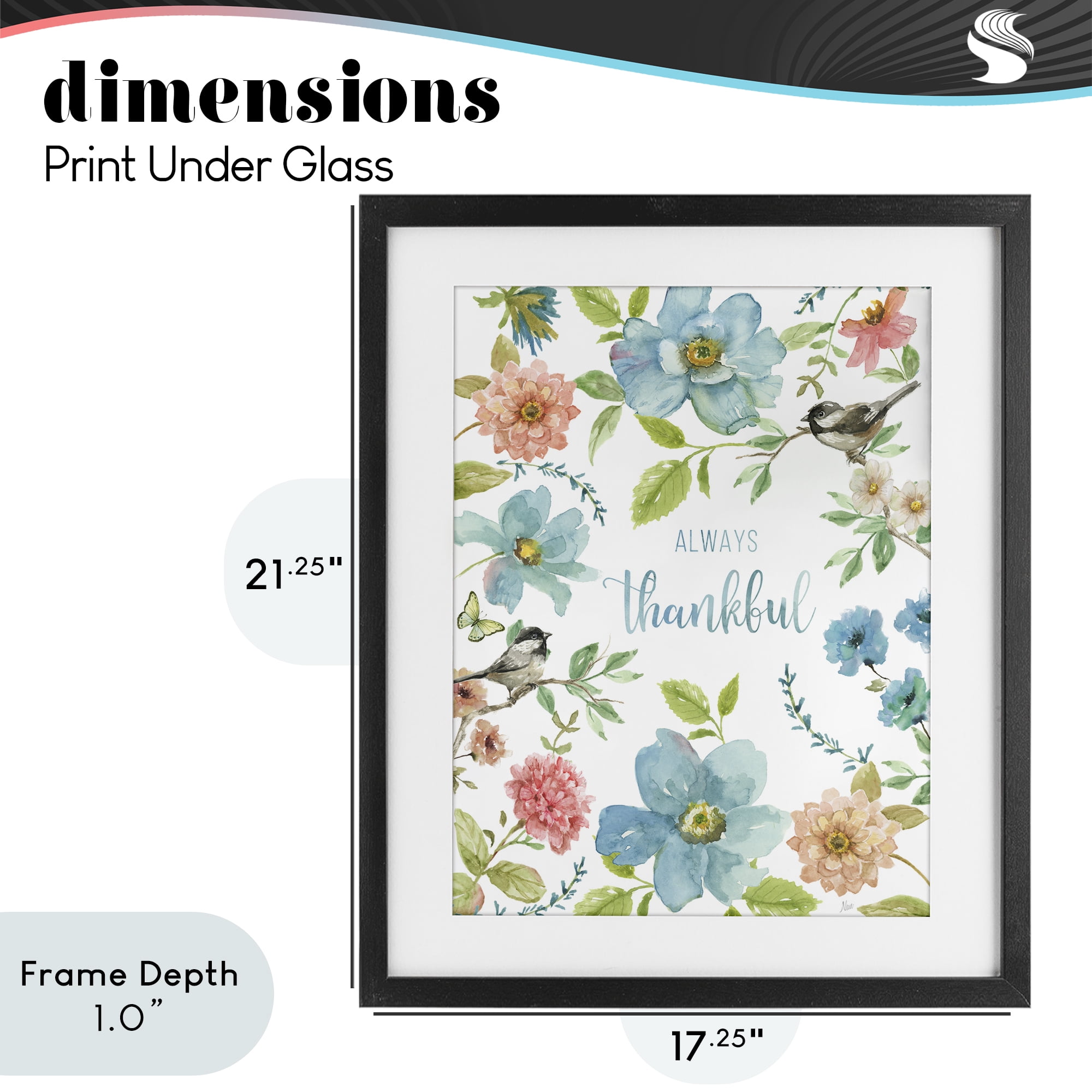 Stupell Industries Always Thankful Pink & Blue Black Framed Print Under Glass, design by Nan