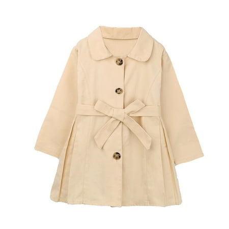 

BIZIZA Jacket for Kids Coat With Belt Button Turndown Collar Long Sleeve Tops Solid Color 2-7Y Chlid Baby Khaki 110