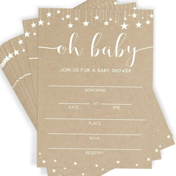 Kraft Baby Shower Invitations 25 Invitations And Envelopes Rustic Baby Shower Sprinkle And Bash Invites Walmart Com