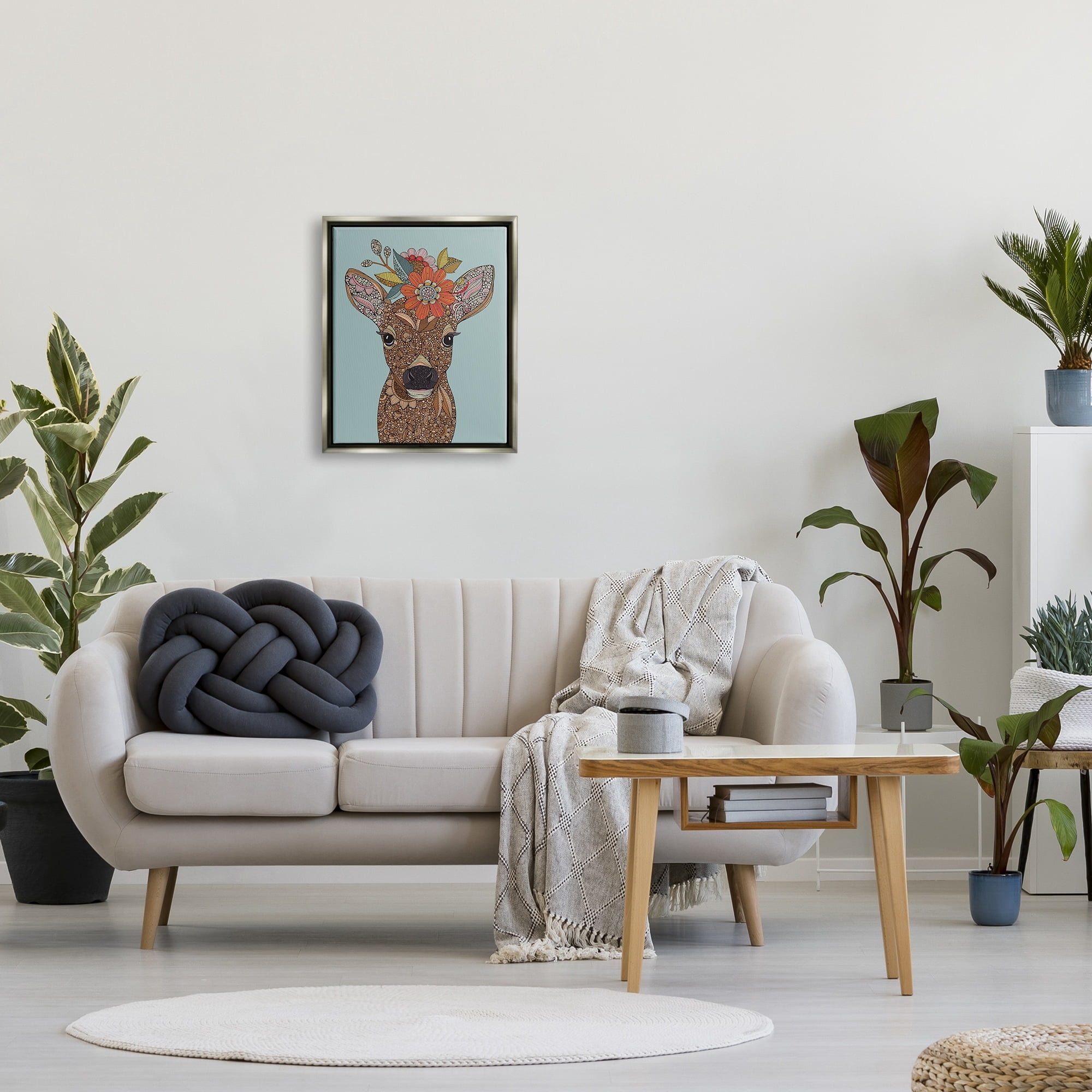 Stupell Industries Baby Deer Fawn Flower Crown Intricate Paisley Designs Graphic Art Luster Gray Floating Framed Canvas Print Wall Art, Design by Valentina Harper