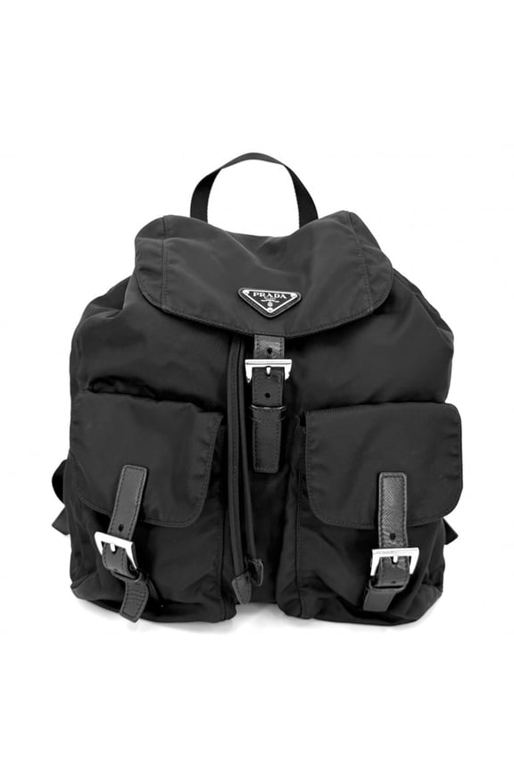 Pre-Owned Prada Backpack for Men and Women: Triangle Logo Backpack, Nylon, Black, Silver...