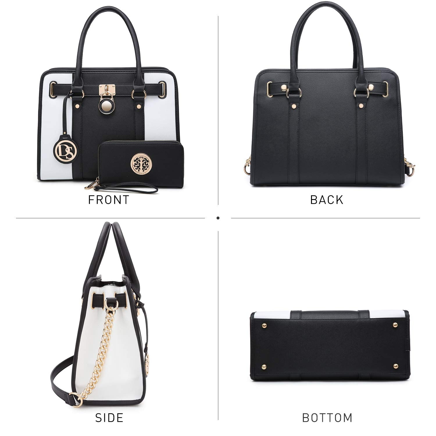 Dasein Women Handbags Purses Two Tone Satchel Bags Top Handle Shoulder Bags Work Tote with Matching Wallet