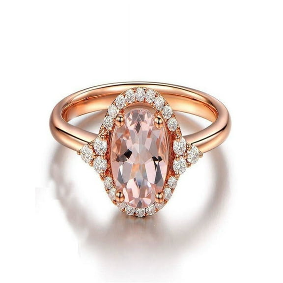 Limited Time Sale 1.25 carat Morganite (Oval cut Morganite) and Diamond Halo Engagement Ring in 10k Rose Gold for Women