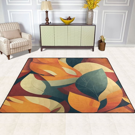 Autumn Leaves Harmony 63''x48'' Plush Memory Foam Bath Mat, Soft, Absorbent, Non Slip, Durable