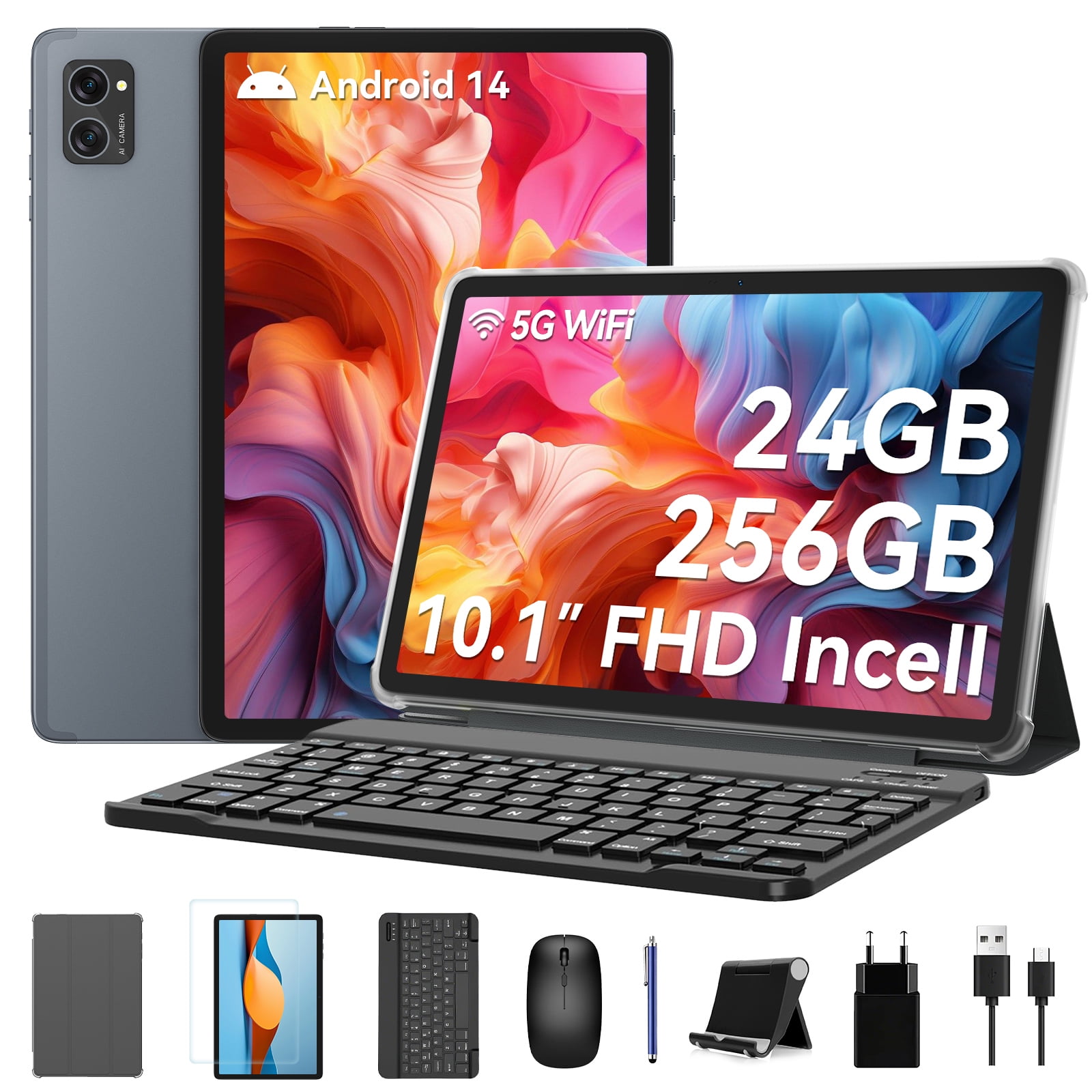 10.1inch Android 14 Tablet, Octa-Core Touch Screen Tablet