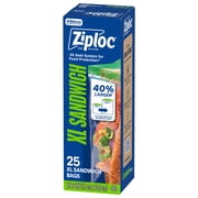 Ziploc® Brand XL Sandwich Bags with EasyGuide™ Texture, Grip n Seal Technology™, Food Storage, 25 Count