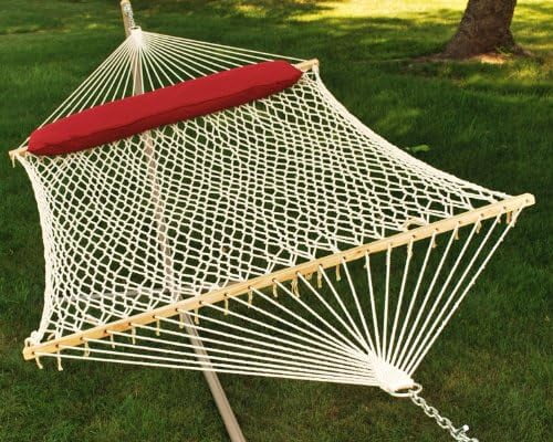 Algoma Net 13' Cotton Rope Hammock with Pillow - Double Person - 60x82 inch Bed - Fits 15' Stand - Natural Cotton Rope & Hardwood Spreader Bars
