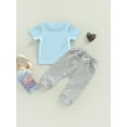 thumbnail image 4 of Bagilaanoe 2pcs Toddler Baby Girl Boy Long Pants Set Letter Bunny Print Short Sleeve T-Shirts Tops + Trousers 6M 12M 18M 24M 3T Kids Casual Easter Outfits, 4 of 8