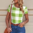 thumbnail image 6 of Vsdgher White Green Plaid Prinr Short Sleeve Body suit for Womens, Sexy Onesie One Piece Round Neck Bodysuit Shapewear Tummy Control-Medium, 6 of 7