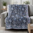 thumbnail image 2 of Navy Blue Floral Boho Blanket Soft Cozy Warm Throw Blanket for Couch, Plush Fuzzy Flannel Fleece Blankets for Sofa, Ethnic Tribe Abstract Art Flower Bed Blankets Lightweight Gifts for Women, 40"x50", 2 of 9