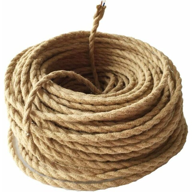 Cable de alambre eléctrico de 10 m con iluminación LED, 2 núcleos, cable de iluminación vintage, alambre recubierto de cobre y lino, cuerda industrial trenzada retro para lámpara colgante de bricolaj