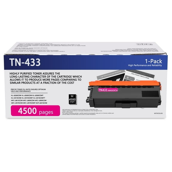 TN433 Toner Cartridge (Magenta) 1 Pack Compatible for Brother TN-433 Toner Cartridge for HL-L8260CDW L8360CDW MFC-L8900CDW L9570CDW Printer