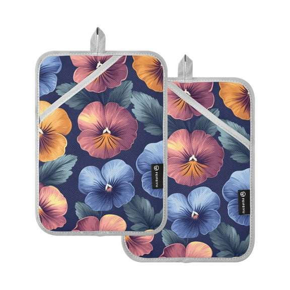 Simple Pansy Oven Mitts Pot Holders 2 pcs Heat Resistant for Kitchen Baking Grilling