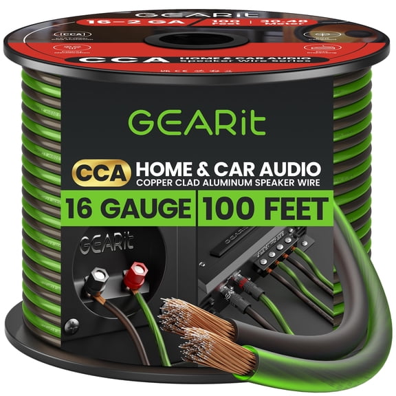 GEARit Pro Series 16AWG Speaker Wire, 16 Gauge Speaker Wire Cable (100 Feet / 30 Meters) Great Use for Home Theater Speakers and Car Speakers, Transparent Black/Green