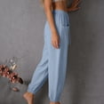 thumbnail image 3 of hlysgo Pajama Lightweight Pants for Women Elastic Drawstring Waist Trousers Wide Leg Soft Comfort Sleeping Pant with Pockets Light Blue,S, 3 of 6