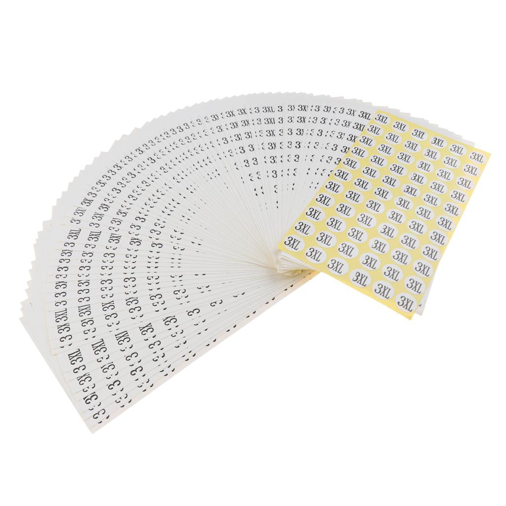 15 Sheets Clothing Size Stickers Adhesive Labels For Retail Apparel XXS to 5XL 
