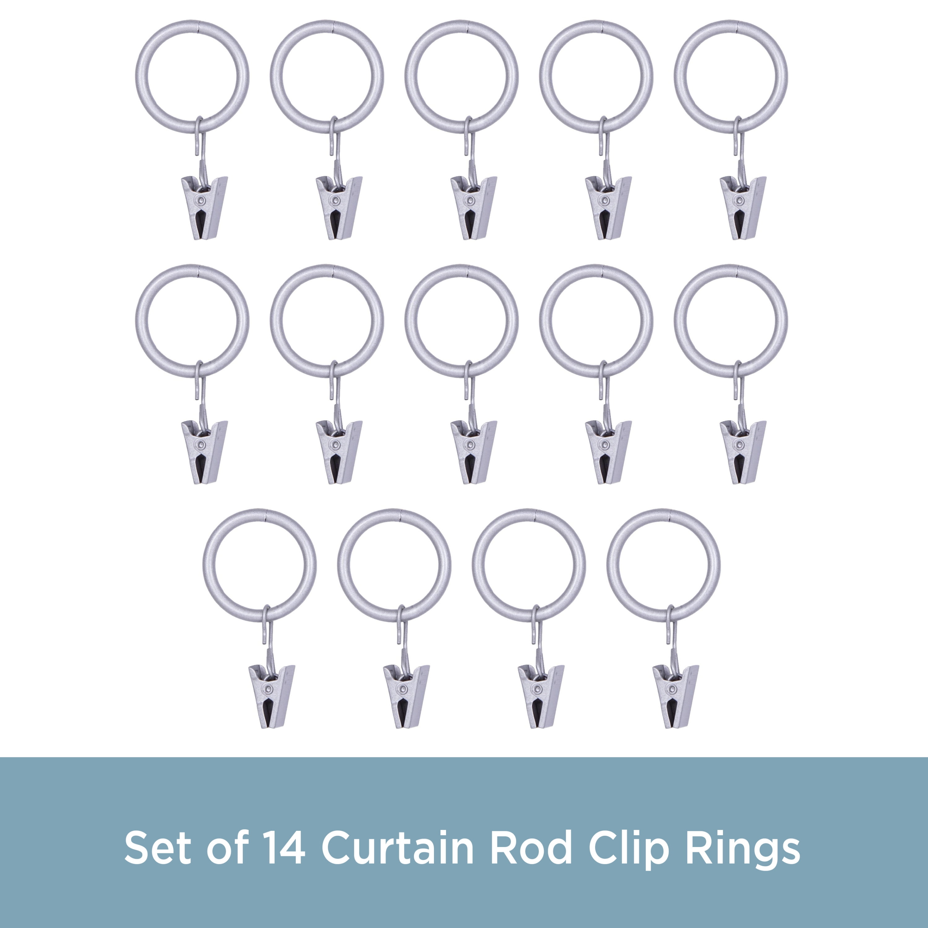 Kenney Clip Rings for 5/8" to 3/4" Diameter Curtain Rods, Brushed Nickel, Set of 14
