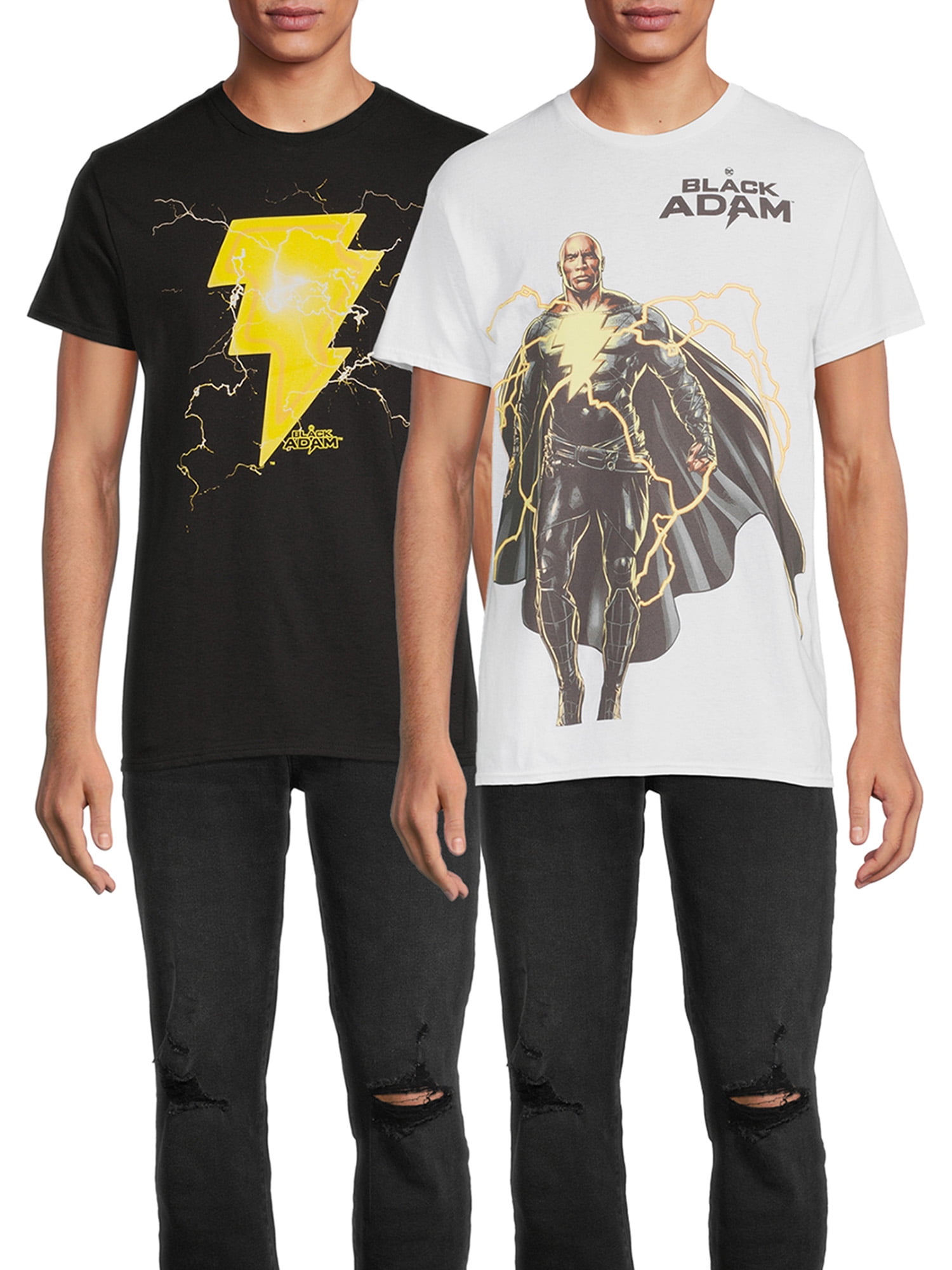Black Adam Men's Lightning Graphic Tees with Short Sleeves, 2-Pack, Sizes S-3XL