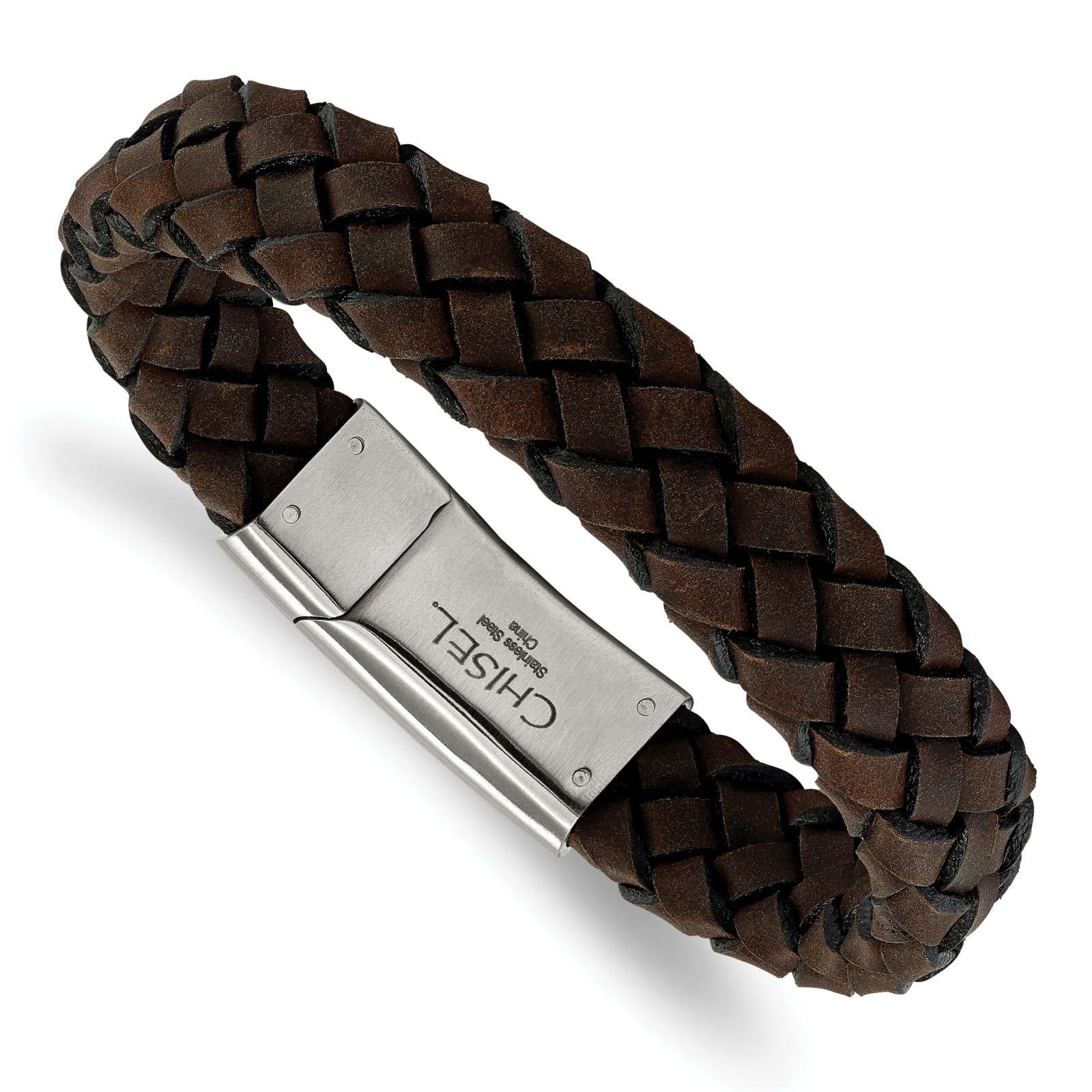 Chisel Chisel Stainless Steel Brushed Brown Leather Bracelet