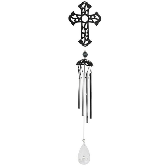 FC Design 25" Long Metal Black Cross Wind Chime Statue Sculpture Ornament Decoration Home/Room/Garden Decor and Unique Gift Ideas for Housewarming, Holidays and Birthdays