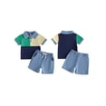 thumbnail image 2 of Loicainy Toddler Baby Boy Summer Clothes Set 3 6 12 18 24 Months 2T 3T Contrast Color Short Sleeve Lapel Button T Shirt Elastic Waist Solid Shorts 2 Piece Outfits, 2 of 9