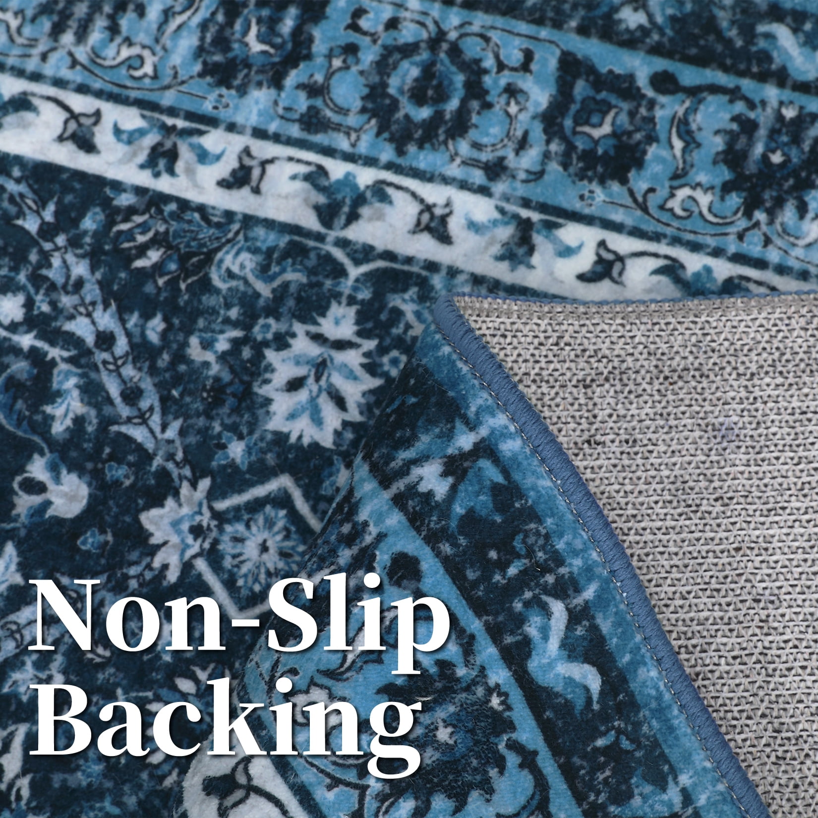 Hasoo Runner Rug 2' x 6' Washable Rugs for Hallway Moroccan Carpet Vintage Rug, Blue