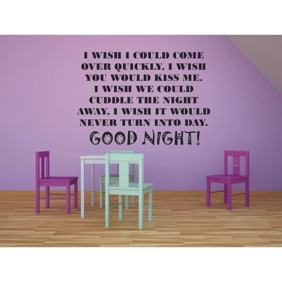 Kiss Me Good Night Quotes Sleep Sleeping Bedtime Quote Wall Decal Vinyl Sticker Design for Girls Boys Kids Room Bedroom Nursery Kindergarten Home Decor Mural Wall Art Decoration Size (20x40 inch)